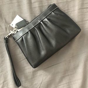 NWT black leather coach wristlet